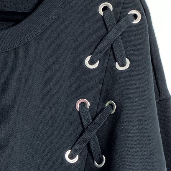 NEW EXPRESS ONE ELEVEN BLACK LACE UP SWEATSHIRT TOP SMALL - Picture 3 of 3